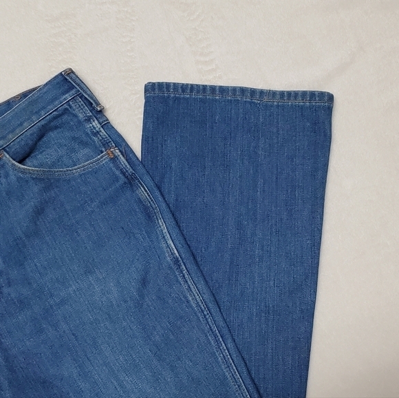 VINTAGE 1970s Wrangler Unisex Usa Made Denim Extra High Rise Bell Bottom Jeans - Picture 6 of 12